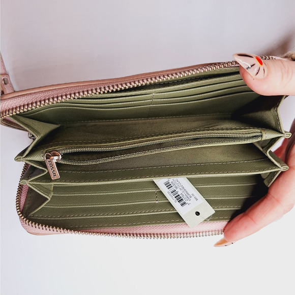 Fossil Emma Large Zip Clutch Burnished Lilac Pink Wristlet Leather Wallet RFID - Picture 8 of 15